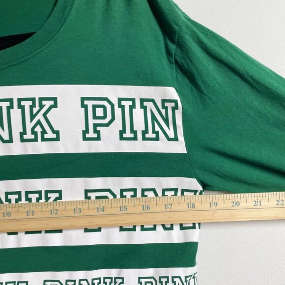 Pink Victoria's Secret Womens Green Long Sleeve Logo Text Cropped T-Shirt Size M - Picture 7 of 9